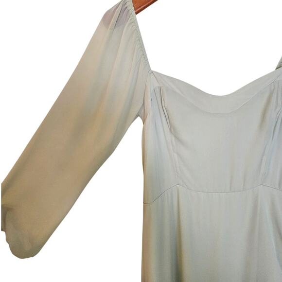 Abercrombie & Fitch Light Pastel Green Romantic Midi Dress with Sheer Sleeves - Picture 5 of 13